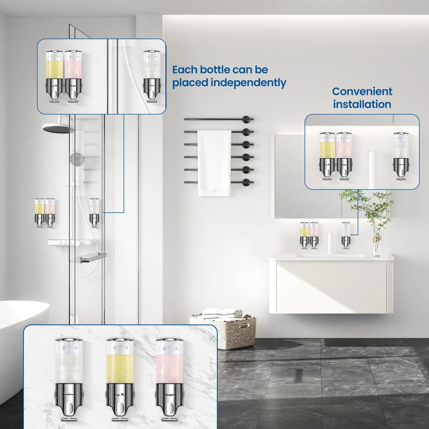 DISPENSADOR DE CHAMPÚ, TRIPLE