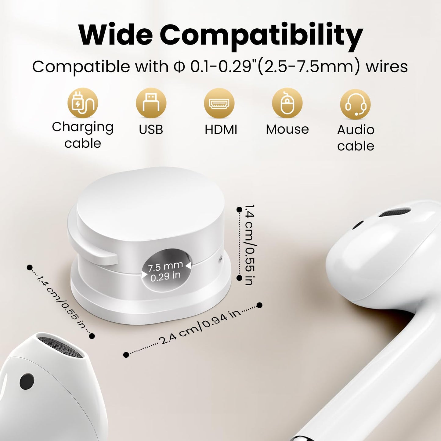 Organizador de cables– Blanco✨, 12 Pcs