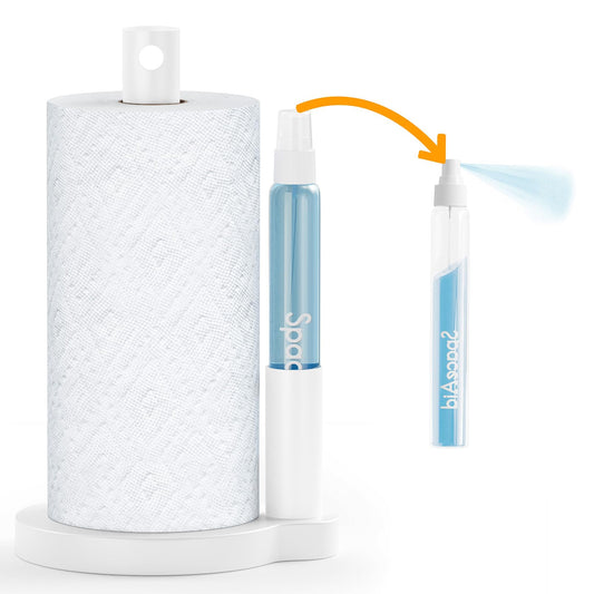 🧼 Soporte 2 en 1 para Toallas de Papel con Spray SpaceAid – Blanco