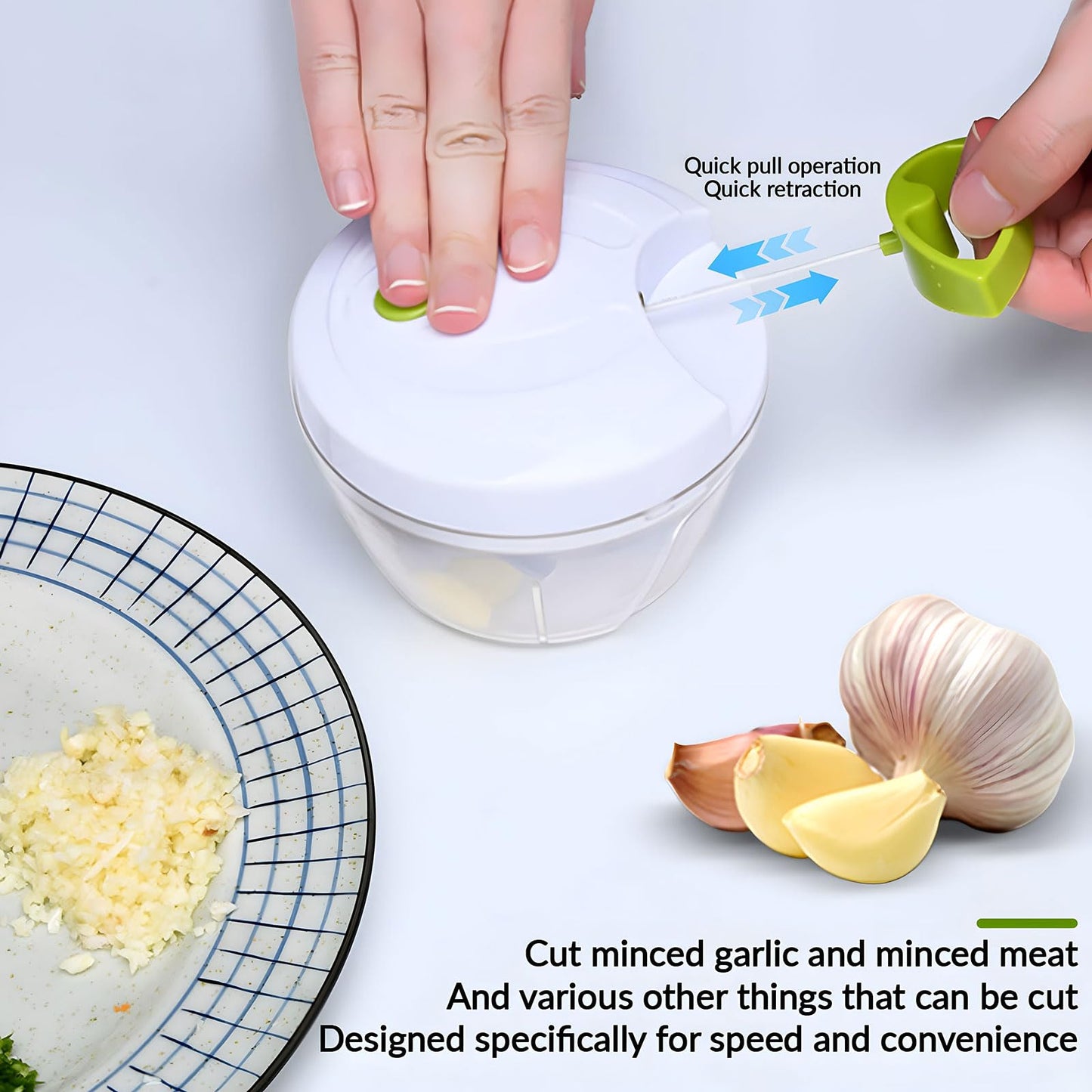 🧄⚡ Picadora Manual de Ajo y Verduras – Blanca 🥕🔪
