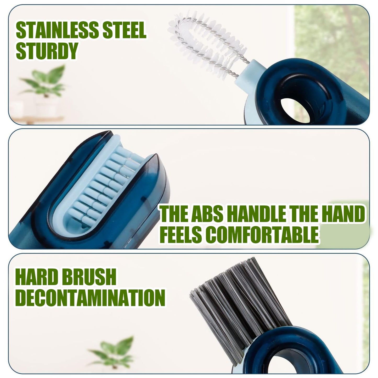 🧽 Set de 3 Cepillos de Limpieza 3 en 1 para Botellas y Tazas – Compactos, Resistentes y Súper Prácticos