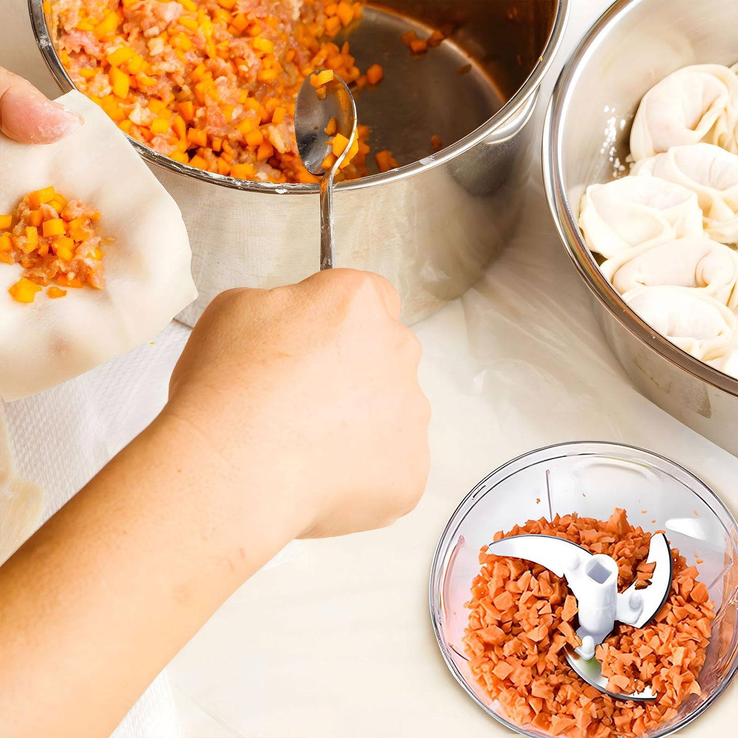 🧄⚡ Picadora Manual de Ajo y Verduras – Blanca 🥕🔪