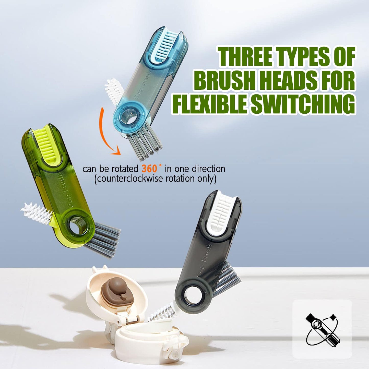 🧽 Set de 3 Cepillos de Limpieza 3 en 1 para Botellas y Tazas – Compactos, Resistentes y Súper Prácticos