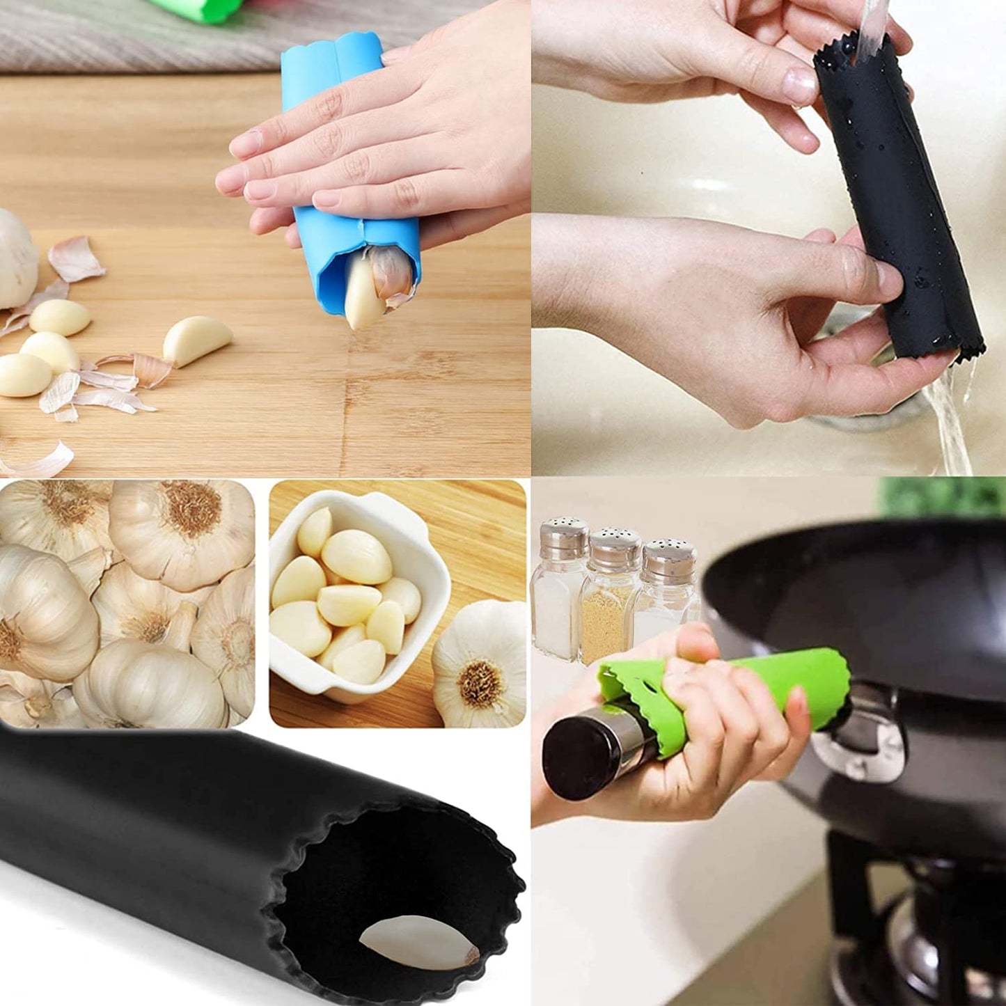 🧄 Juego de 3 Peladores de Ajo de Silicona