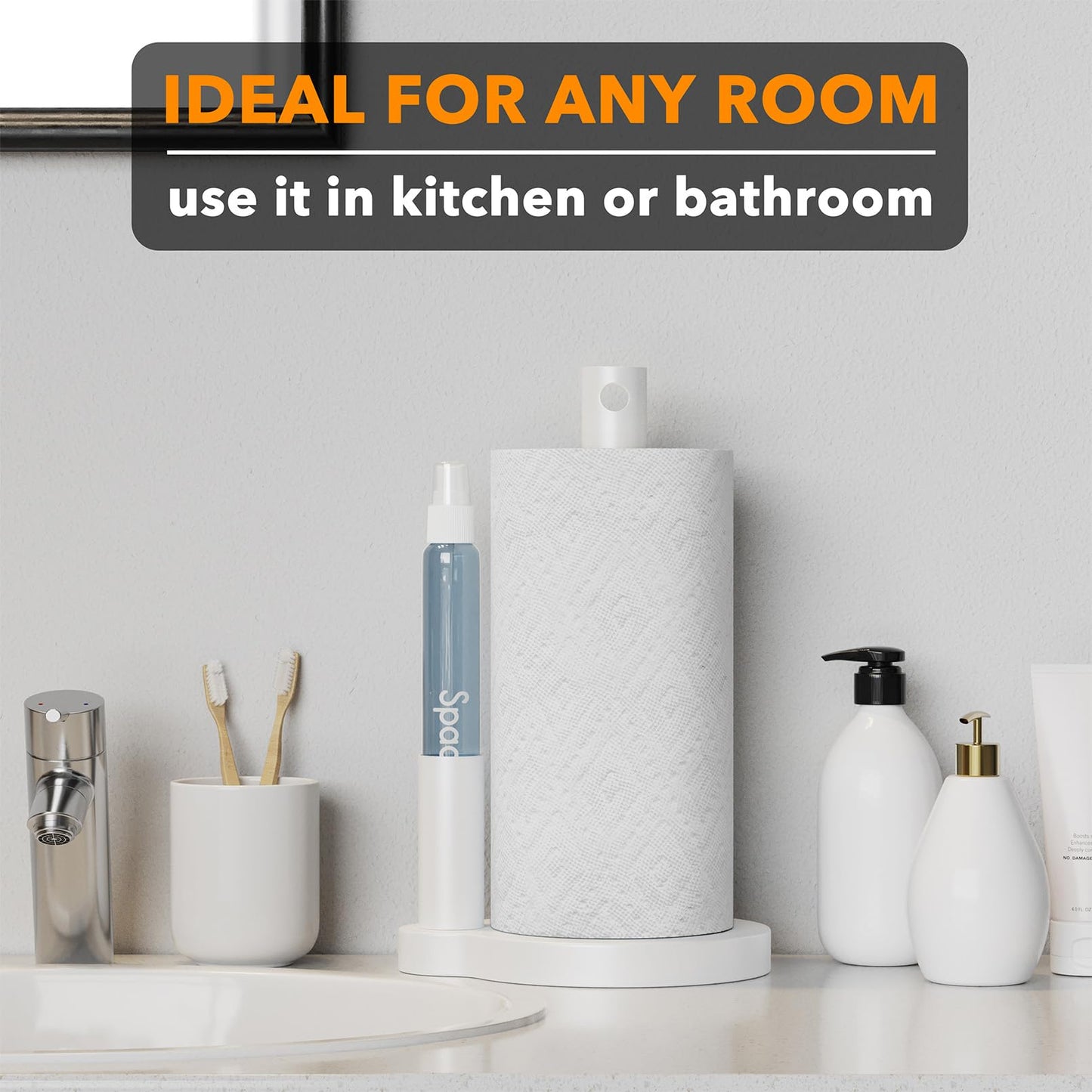 🧼 Soporte 2 en 1 para Toallas de Papel con Spray SpaceAid – Blanco