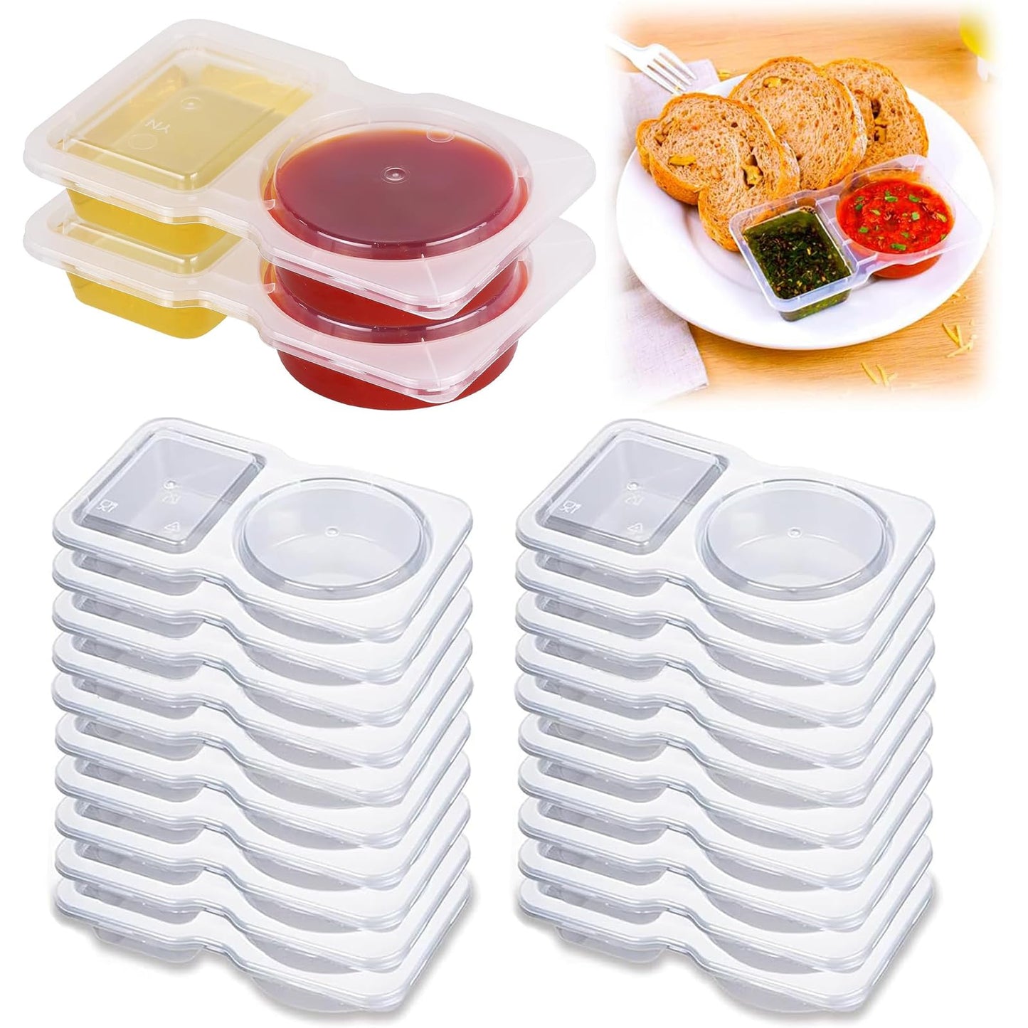 🥗 Set de 20 Contenedores Doble Compartimento Quixotical – Reutilizables, Prácticos y Sin Derrames