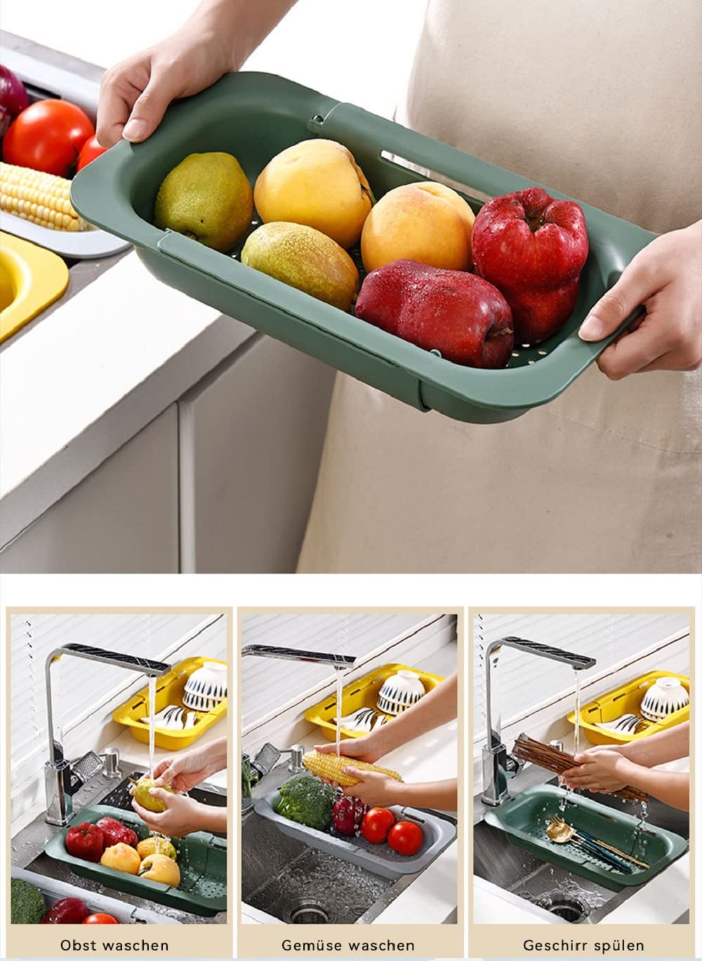 🧼 Cesta Colador Extensible para Fregadero (Gris Oscuro)