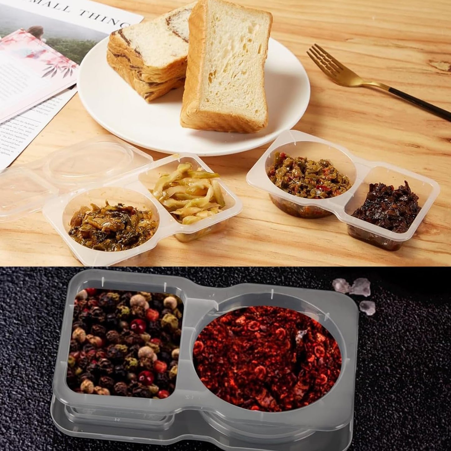 🥗 Set de 20 Contenedores Doble Compartimento Quixotical – Reutilizables, Prácticos y Sin Derrames