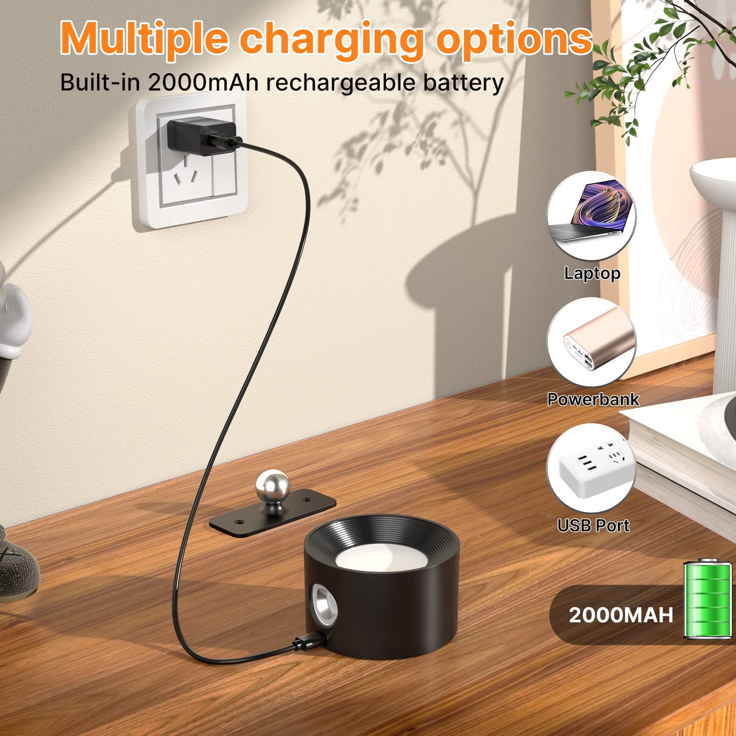 💡✨ Apliques de Pared Inalámbricos 360° con Luz LED, Táctil, Recargable USB – 3 Tonos de Luz y Brillo Ajustable 🔋🖐️