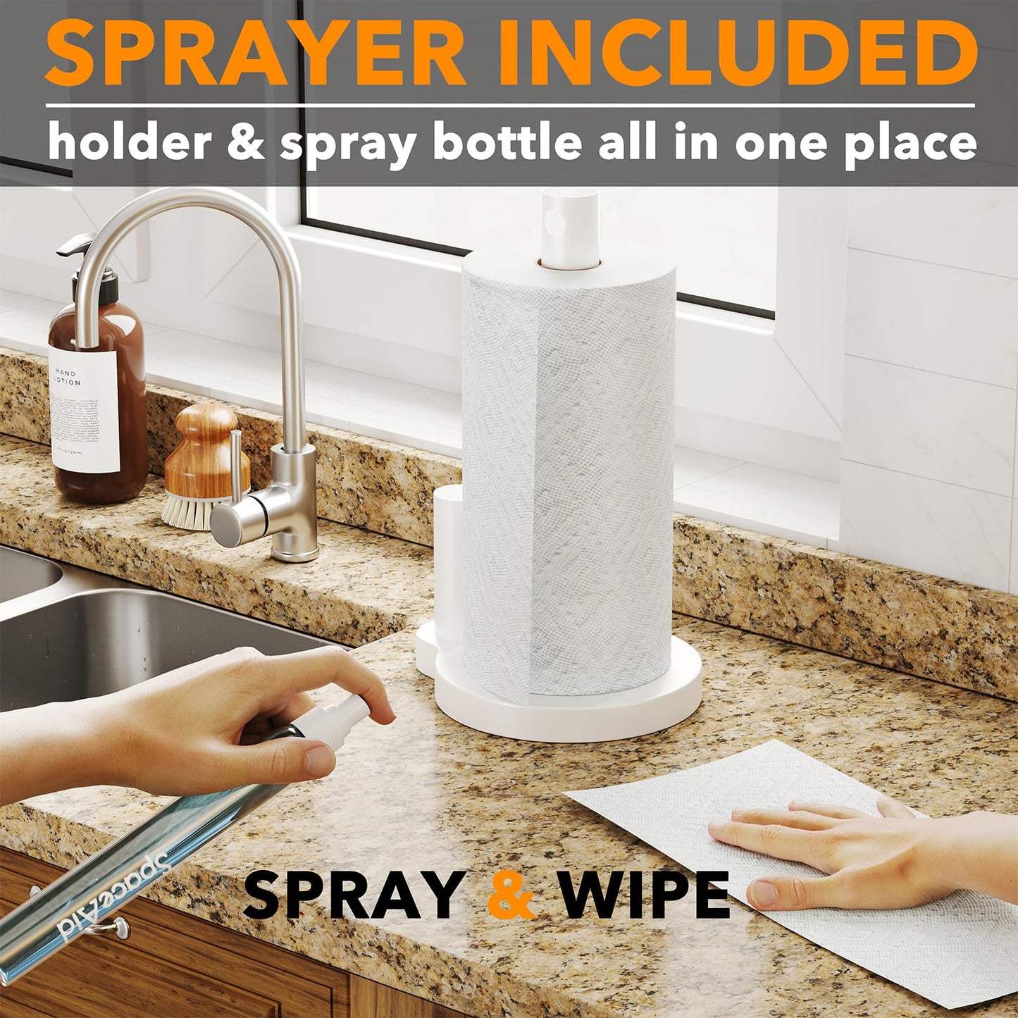 🧼 Soporte 2 en 1 para Toallas de Papel con Spray SpaceAid – Blanco